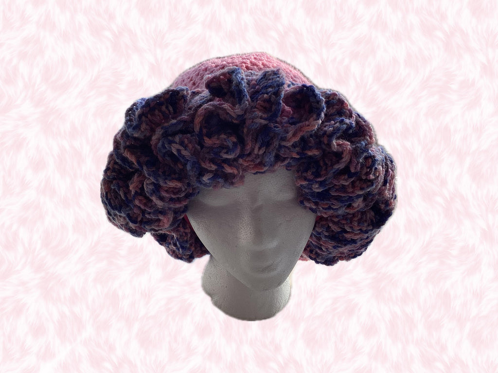 Handmade Satin-Lined Ruffle Bucket Hat – Pink Purple Ombre