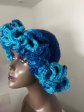 Handmade Royal Blue Ruffle Bucket Hat – Ocean Trim, Adult M/L