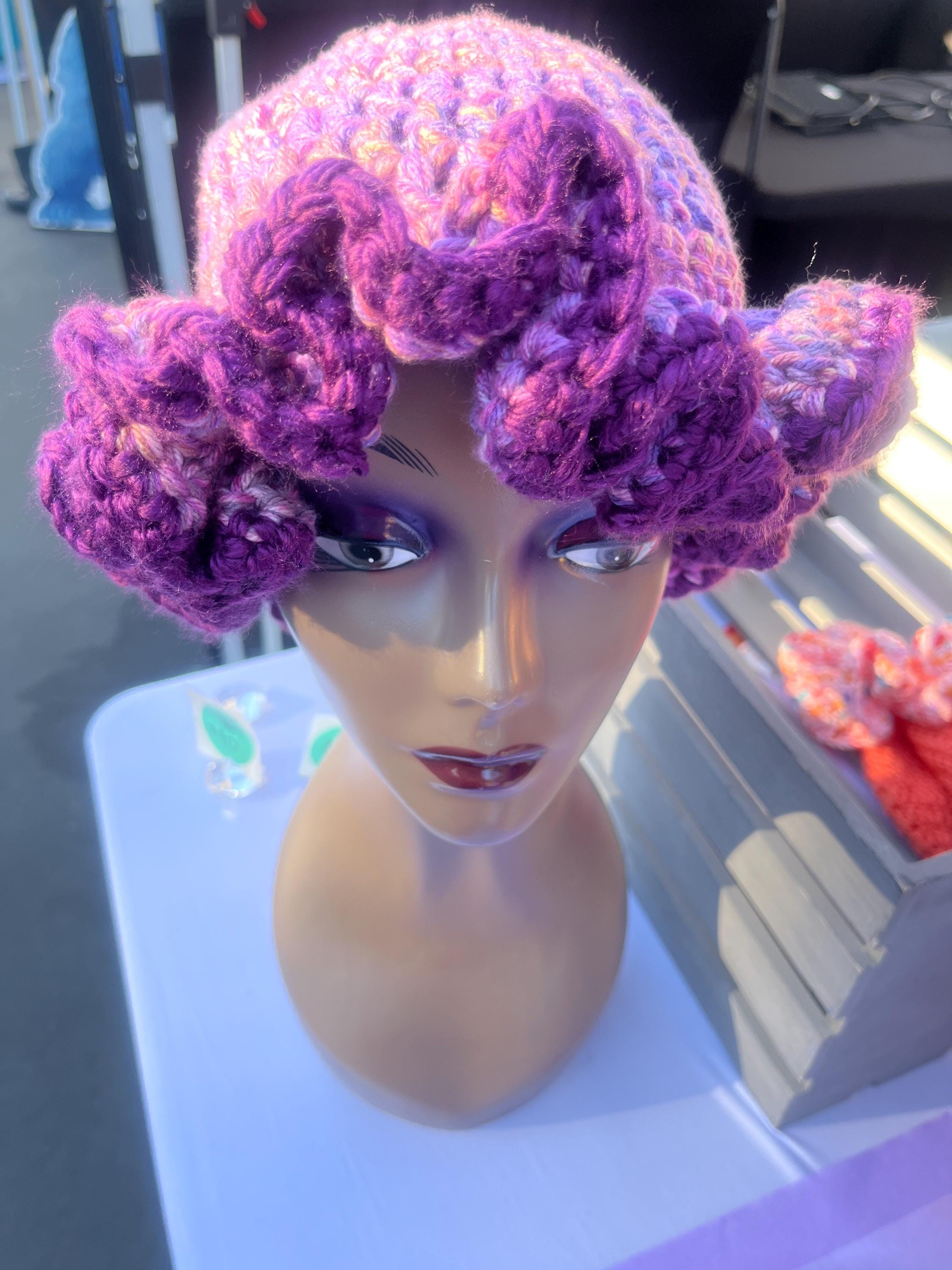 Multi Colored Pink and Purple Hat with Burgundy Trim - Unique, Colorful Bucket Hat