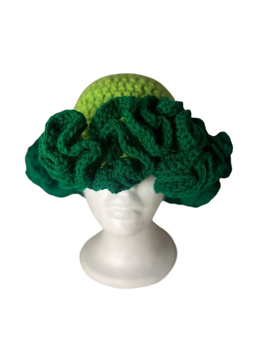 Handmade Acrylic Ruffle Bucket Hat, Light and Dark Green, Adult Size