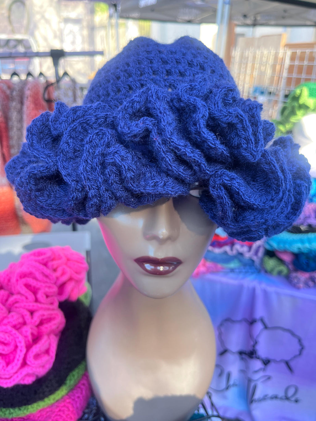 Bold Royal Blue Ruffle Hat - Unique, Colorful Bucket Hat