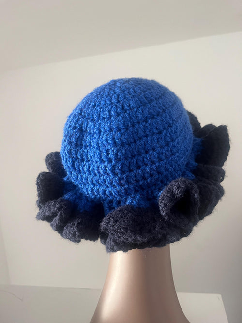 Bold Royal and Navy Blue Ruffle Hat - Unique, Colorful Bucket Hat