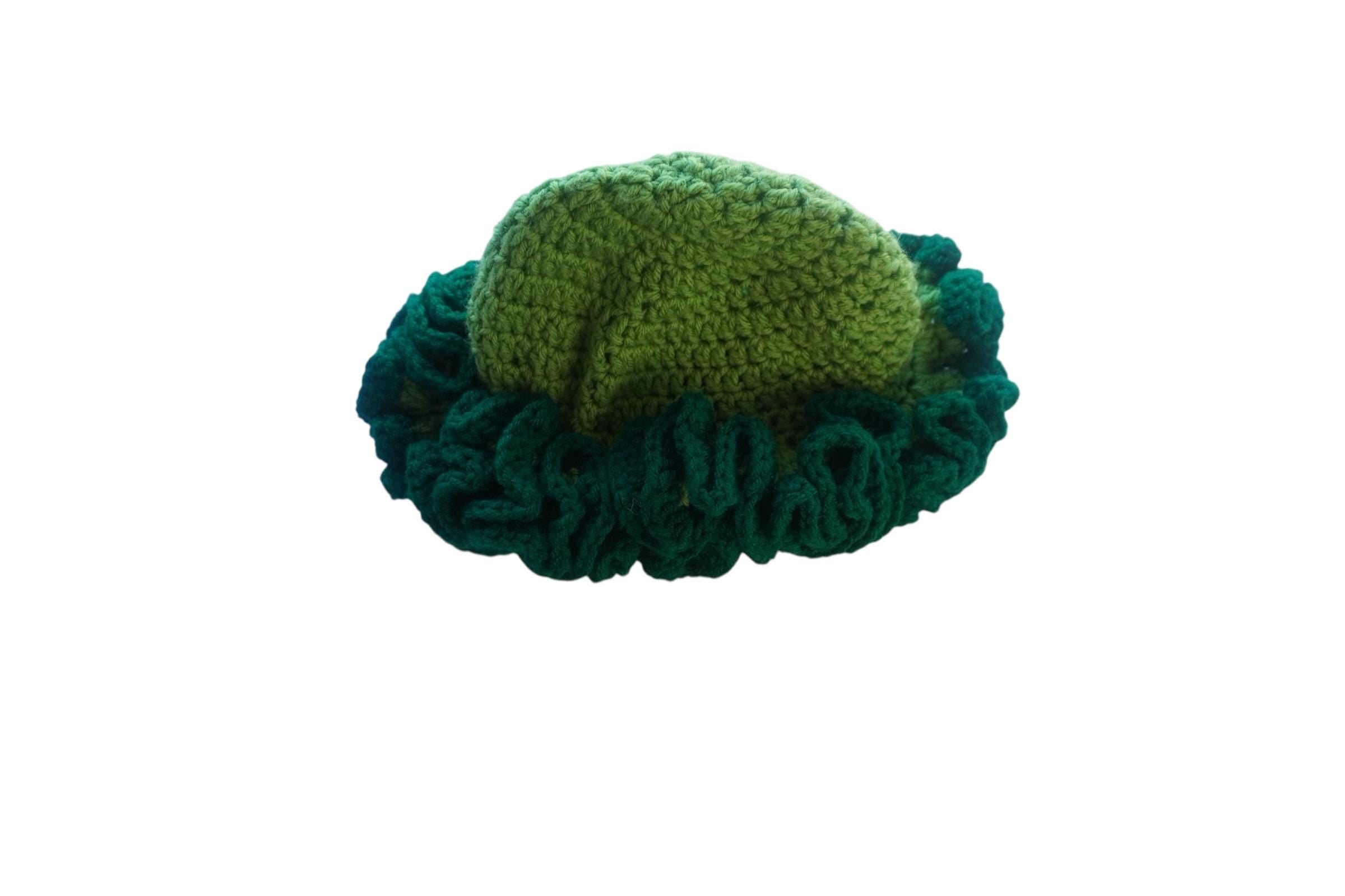 Handmade Acrylic Ruffle Bucket Hat, Light and Dark Green, Adult Size