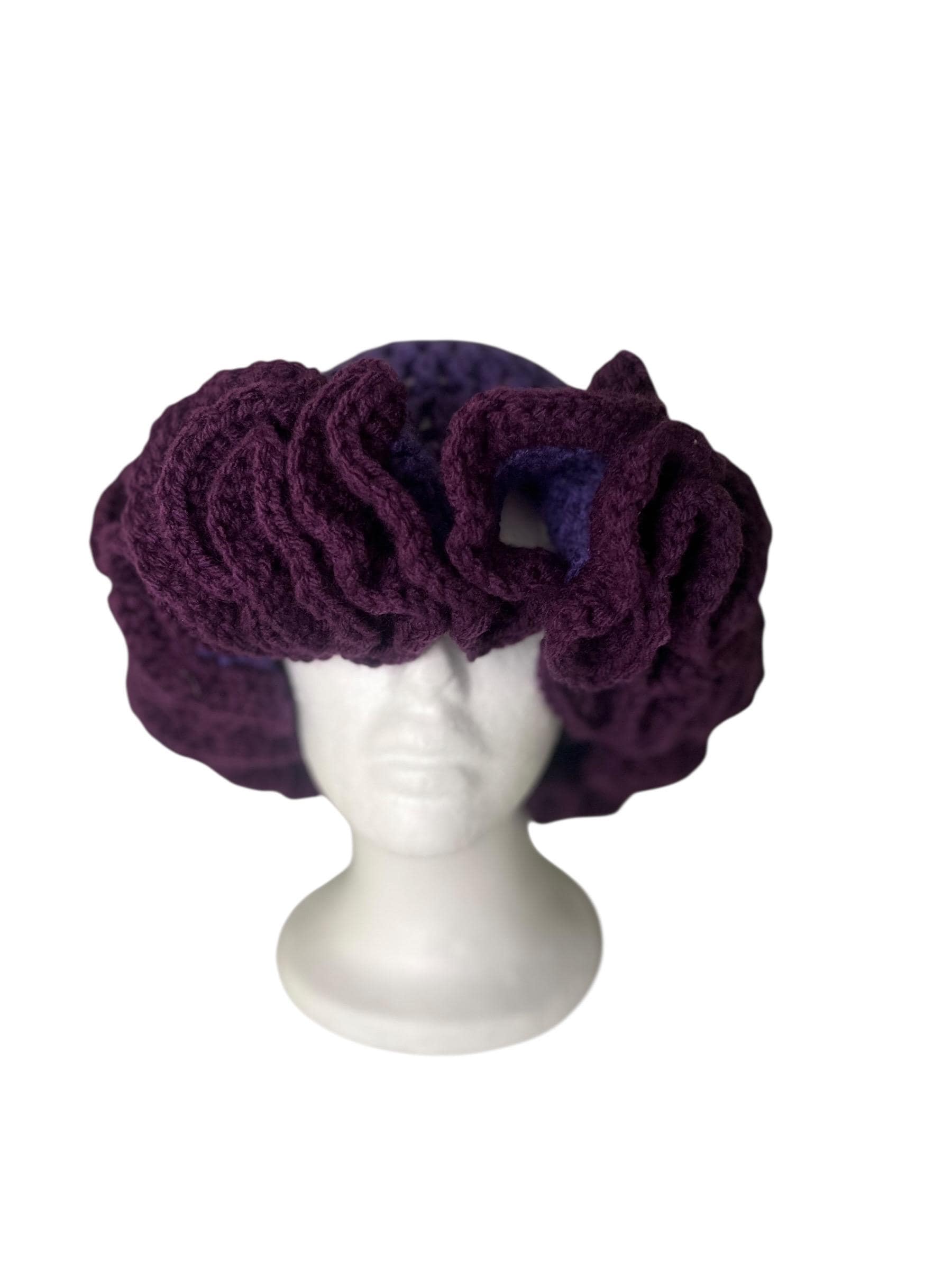 Dual Toned Violet and Dark Purple Crochet Ruffle Hat - Fun Unique Bucket Hat