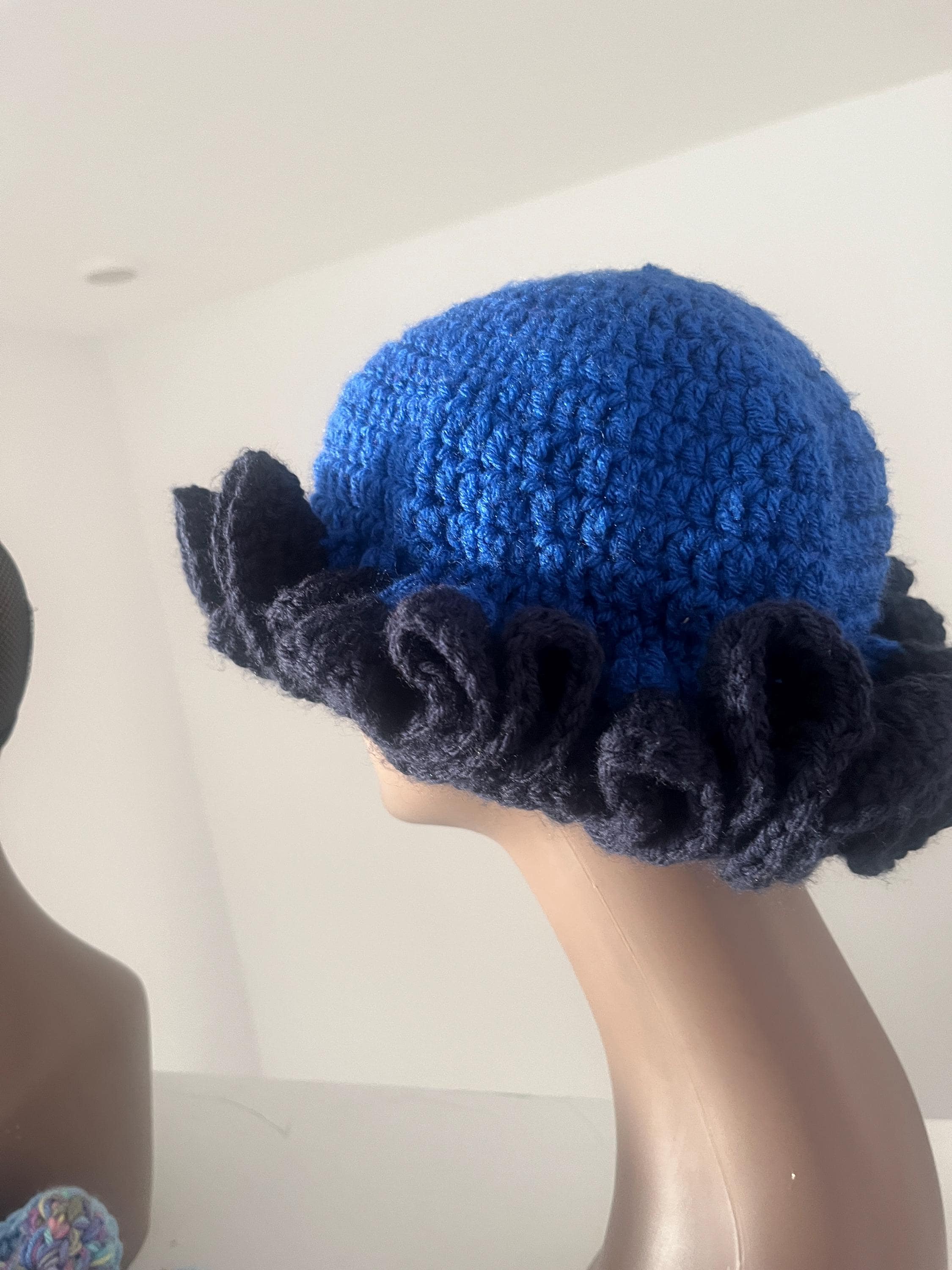 Bold Royal and Navy Blue Ruffle Hat - Unique, Colorful Bucket Hat