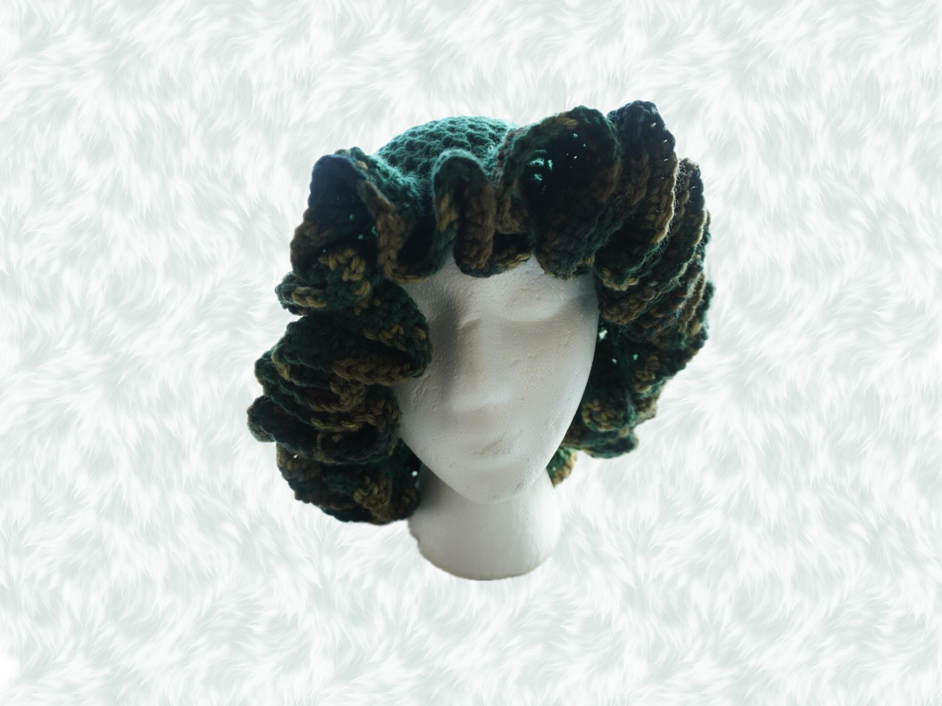 Deep Forest Green Ruffle Hat with Camo Trim - Unique, Colorful Bucket Hat
